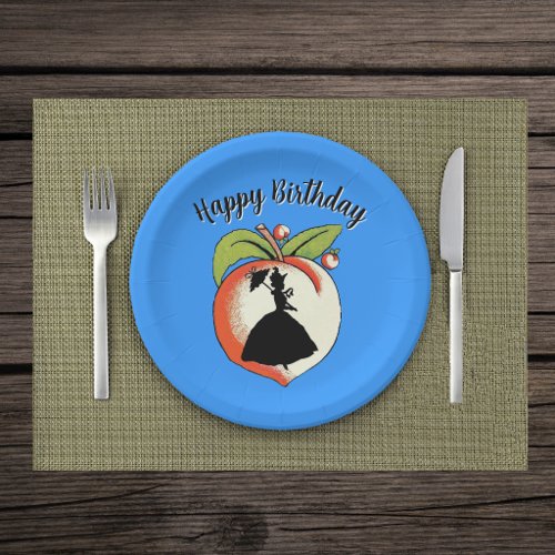 Southern Belle Lady Silhouette on Peach Blue Paper Plates