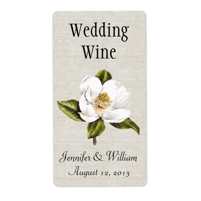 Southern Belle Magnolias Wedding Mini Wine Label (Front)