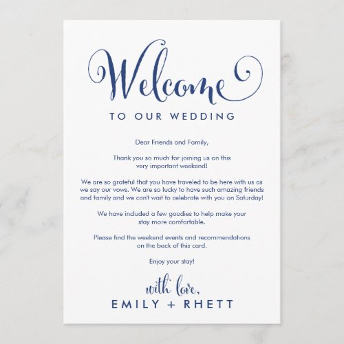 Southern Belle Navy Welcome Letter  Wedding Party Program