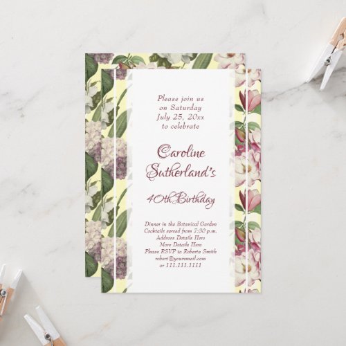 Southern Belle Vintage Magnolia Garden Botanical Invitation