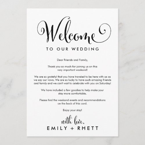Southern Belle Wedding Welcome Letter  Itinerary Program
