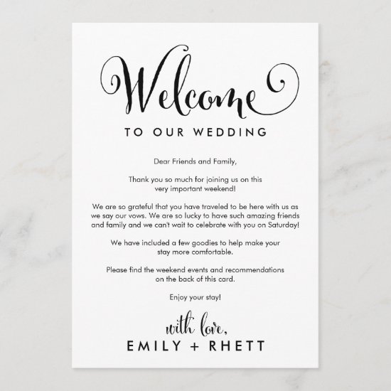 Southern Belle Wedding Welcome Letter & Itinerary Program