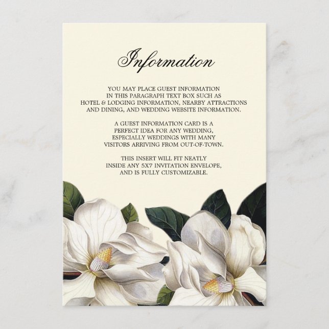 Southern Botanical Wedding Information Insert (Front)
