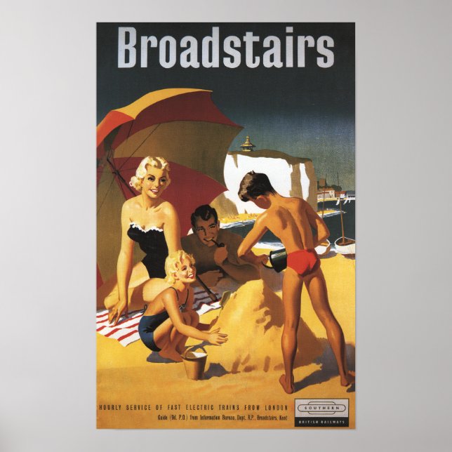 Southern British Railways Family on Beach Poster (Front)