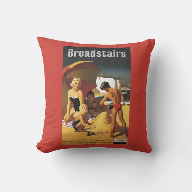 Southern British Railways Family on Beach Throw Pillow (Front)