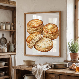 Southern Buttermilk Biscuits Food Illustration Poster