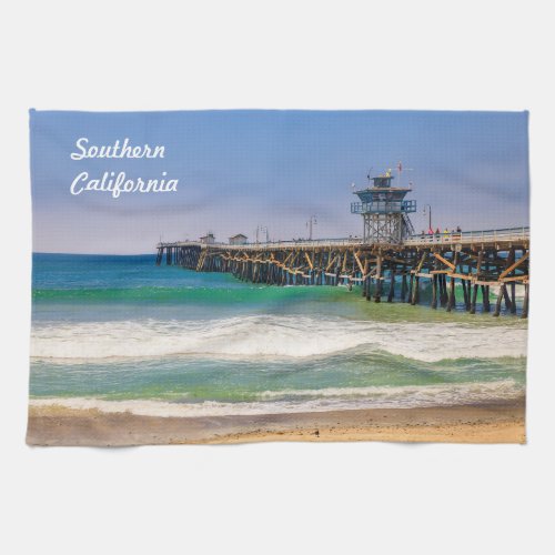 Southern California beach and pier in San Clemente Kitchen Towel