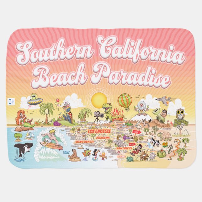Southern California Beach Sunset and Blue Baby Blanket (Back Horizontal)