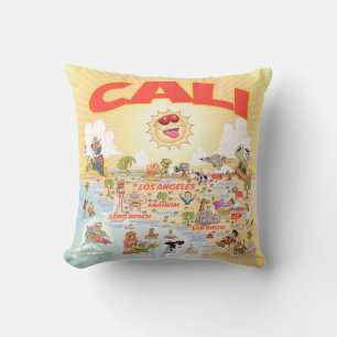 Southern California Cali Cartoon Throw Pillow