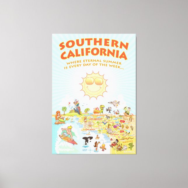 Southern California Cartoon Map Canvas Print (Front)