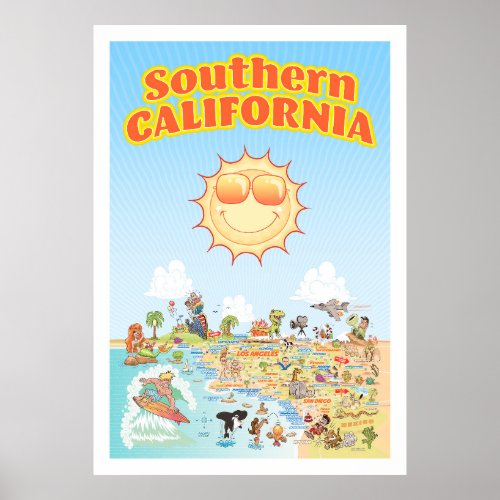 Southern California Cartoon Map Poster