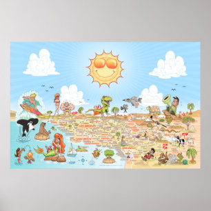 Southern California Cartoon Map Poster