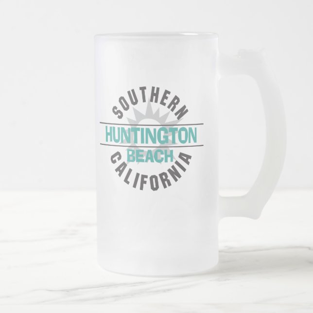 Southern California - Huntington Beach Frosted Glass Beer Mug (Right)