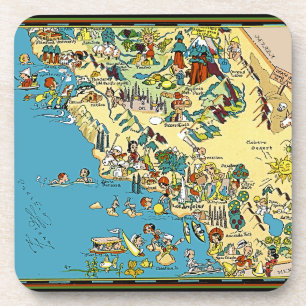 Southern California Vintage Pictorial Map Beverage Coaster