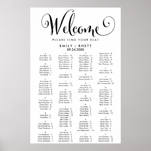 Southern Calligraphy Alphabetical Seating Chart