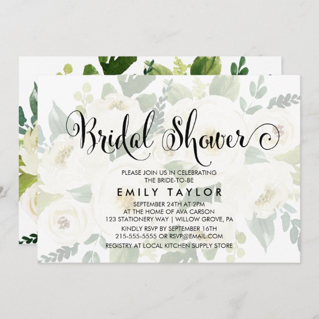 Southern Calligraphy | Faded Floral Bridal Shower Invitation (Front/Back)