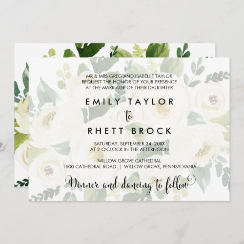 Southern Calligraphy  Faded Floral Formal Wedding Invitation