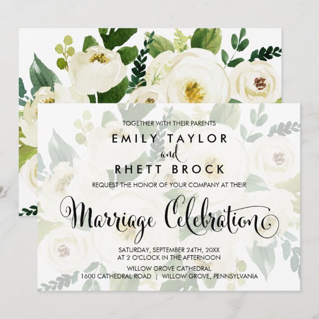 Southern Calligraphy | Faded Floral Marriage Invitation (Front/Back)