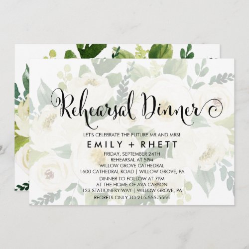 Southern Calligraphy Faded Floral Rehearsal Dinner Invitation