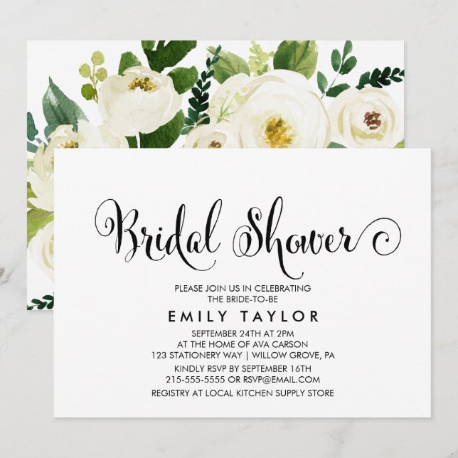 Southern Calligraphy | Floral Back Bridal Shower Invitation (Front/Back)