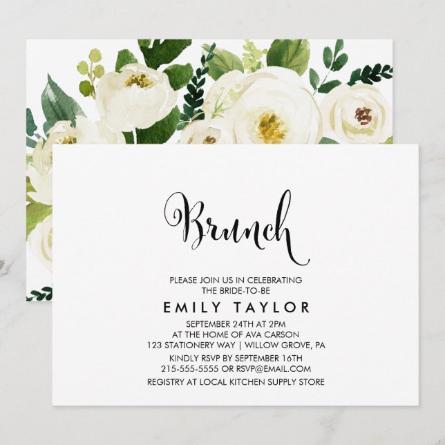 Southern Calligraphy | Floral Back Brunch Invitation (Front/Back)
