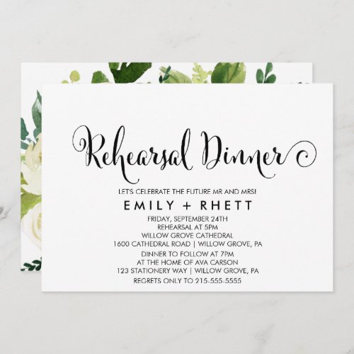 Southern Calligraphy  Floral Rehearsal Dinner Invitation