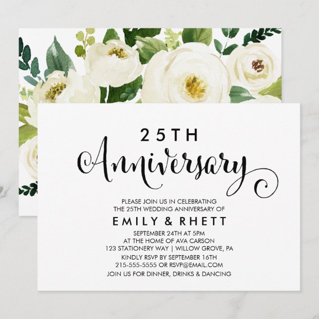 Southern Calligraphy | Floral Wedding Anniversary Invitation (Front/Back)