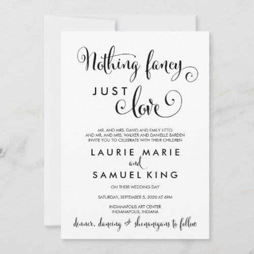 Southern Calligraphy Nothing Fancy Just Love Funny Invitation