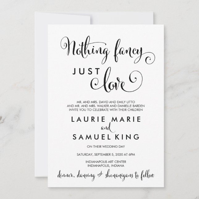 Southern Calligraphy Nothing Fancy Just Love Funny Invitation (Front)