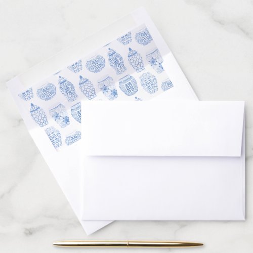 Southern Charm Blue White Ginger Jar Envelope Liner - Give your cards the luxury touch with these stylish envelope liners with a handpainted blue and white ginger jar pattern.