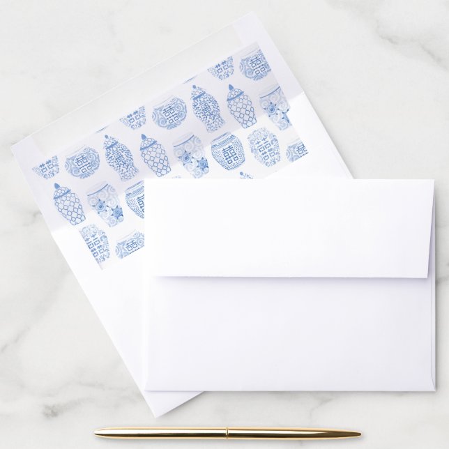 Southern Charm Blue White Ginger Jar Wedding Envelope Liner (Desk)