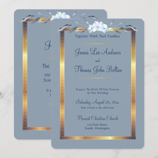 Southern Charm Dusty Blue Wedding Invitation (Front/Back)