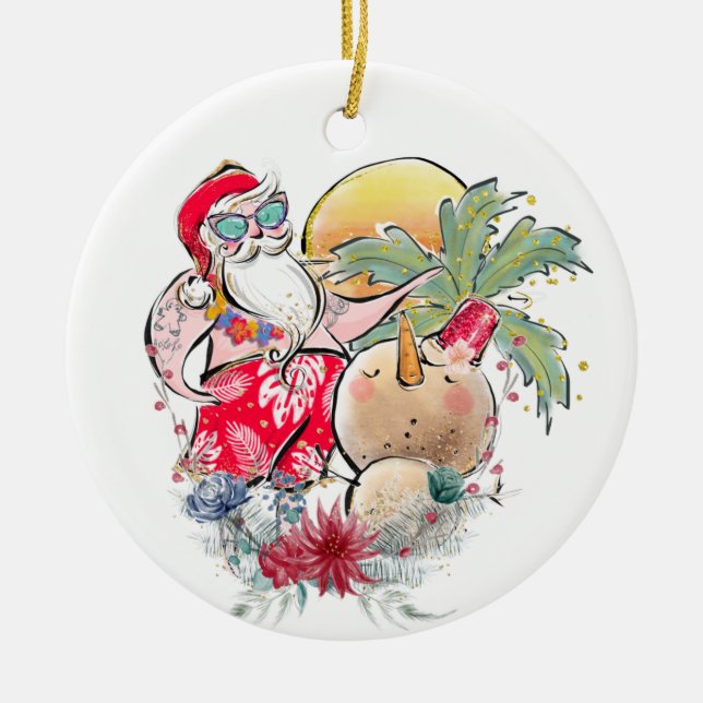 Southern Christmas | Hot Holly Jolly Santa Claus Ceramic Ornament (Front)