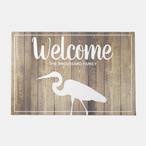 Southern Coastal Birds White Egret  Wood Planks Doormat