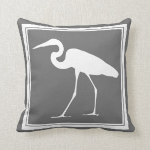 Southern Coastal White Egret & Gray Throw Pillow