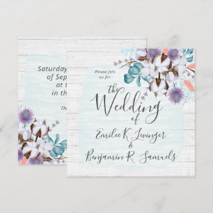 Southern Country Cotton Boll Botanical Rustic Wood Invitation