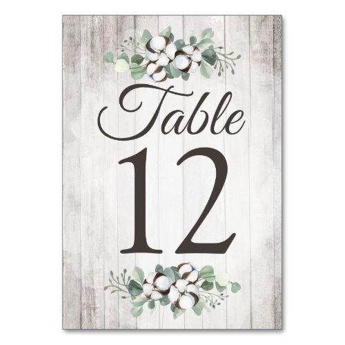 Southern Country Cotton Boll Botanical Rustic Wood Table Number