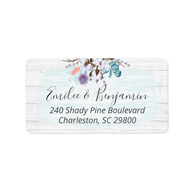 Southern Country Cotton Boll Rustic Wood Address Label (Front)