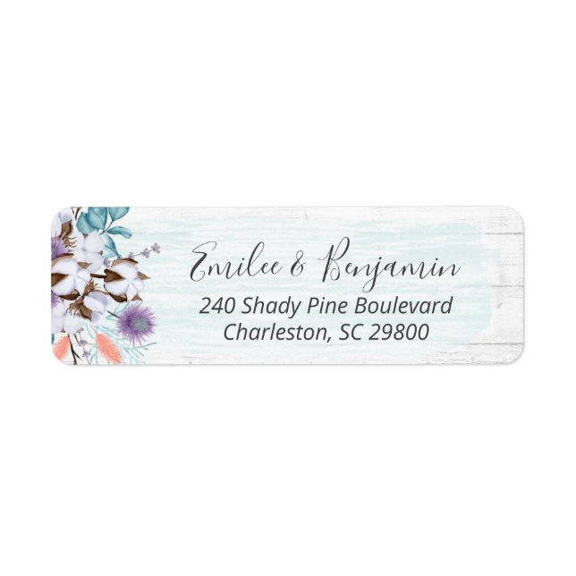 Southern Country Cotton Boll Rustic Wood Address Label (Front)