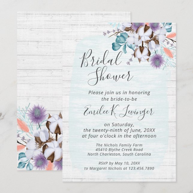 Southern Country Cotton Floral Bridal Shower Invitation (Front/Back)