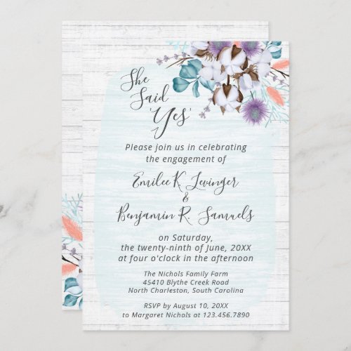 Southern Country Cotton Floral Engagement Party Invitation