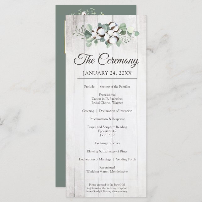 Southern Country Cotton Rustic Wedding Ceremony Program (Front/Back)