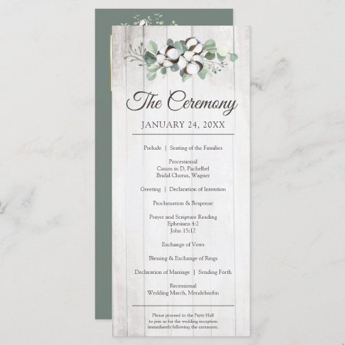 Southern Country Cotton Rustic Wedding Ceremony Program