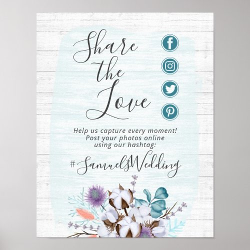Southern Country Cotton Wedding Hashtag Photo Sign