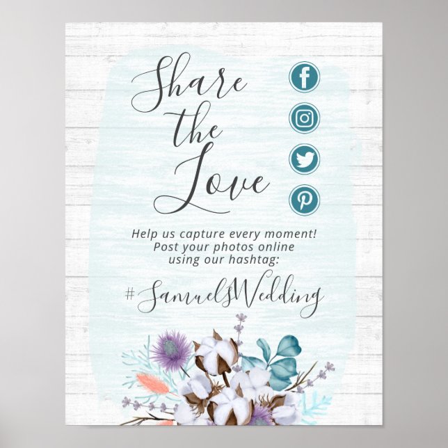Southern Country Cotton Wedding Hashtag Photo Sign (Front)