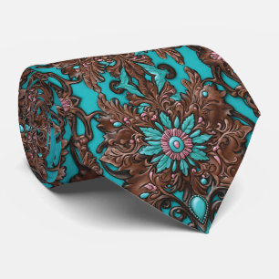 Southern Cowboy Brown Turquoise Western Country Neck Tie