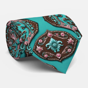 Southern Cowboy Turquoise Pink Western Country Neck Tie