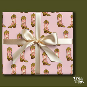 Southern Cowgirl boots Blush Pink Birthday Wrapping Paper