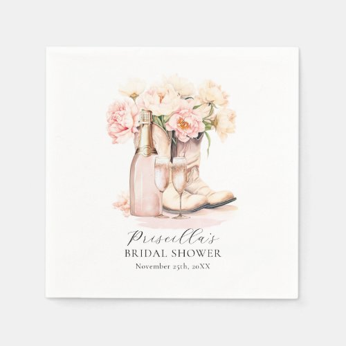 Southern Cowgirl Boots Peonies BRIDAL SHOWER Napkins