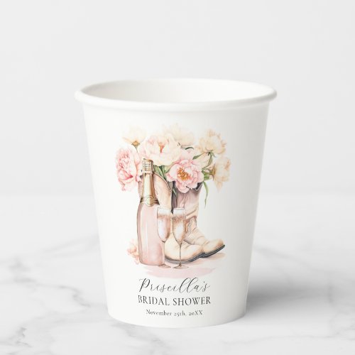 Southern Cowgirl Boots Peonies BRIDAL SHOWER Paper Cups